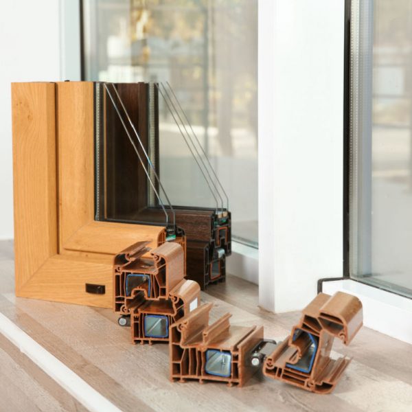 double pane window samples sitting in front of a window