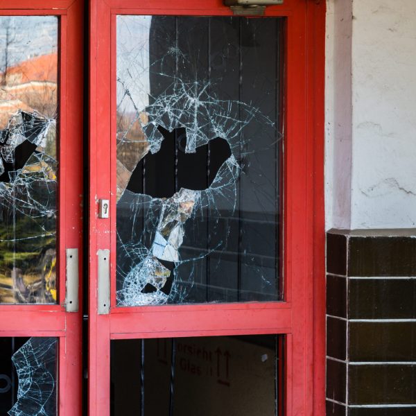 Three shattered windows on a commercial building., Emergency Glass Repair Services in Federal Way, Emergency Glass Repair Services in Federal Way, Emergency Glass Repair Services in Fox Island